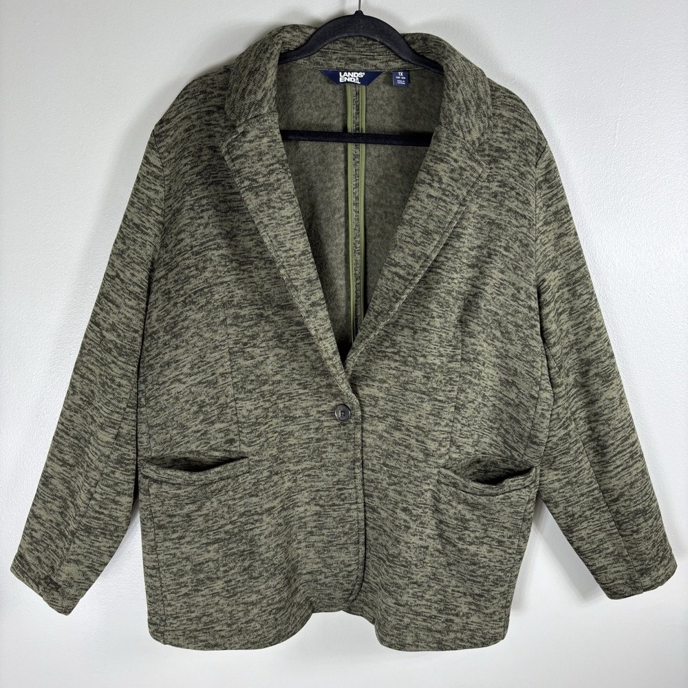 Lands End Women's 1X Heathered Green Oeko-Tex Standard 100 Cardigan Sweater